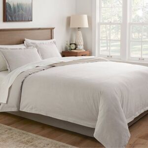 Full/Queen Cotton Linen Chambray Duvet Cover & Sham Set Light Gray - Threshold